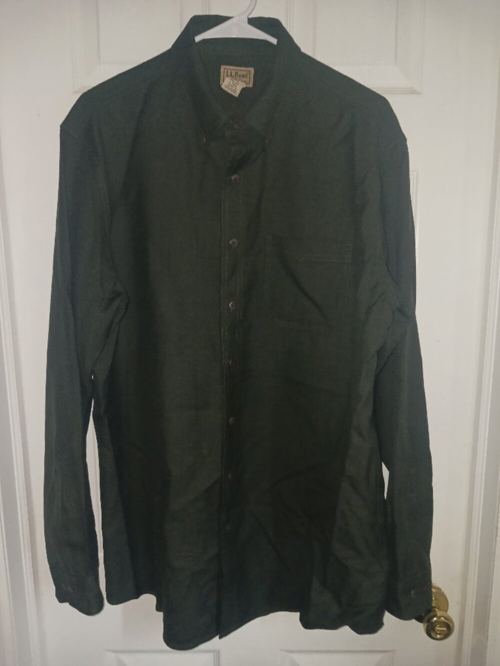 L.L.Bean Green Wool Woven Button-Up Shirt LT Long Sleeve Point Collar Pockets